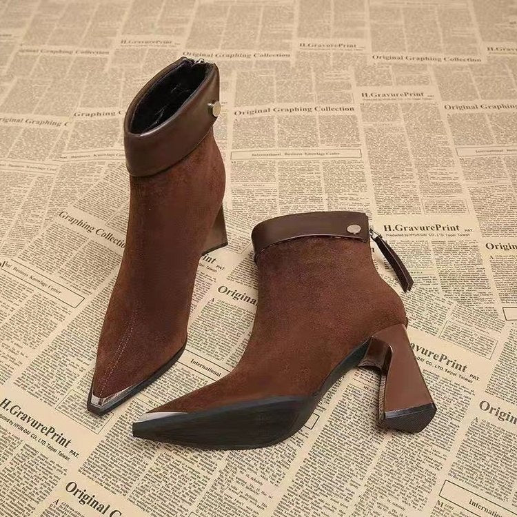 Women Elegant Block Heel Ankle Boots Mune Fashion
