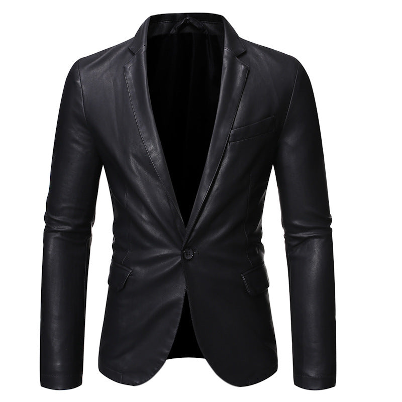 Men's Elegant Leather Blazer Jacket in Slim Fit with Lapel Collar Mune Fashion