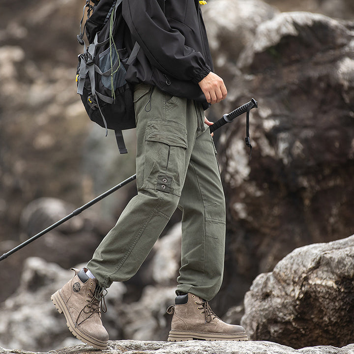 Men's Outdoor Cargo Pants with Adjustable Drawstring Waistband, Knee Reinforcement, and Multi-Pockets Mune Fashion