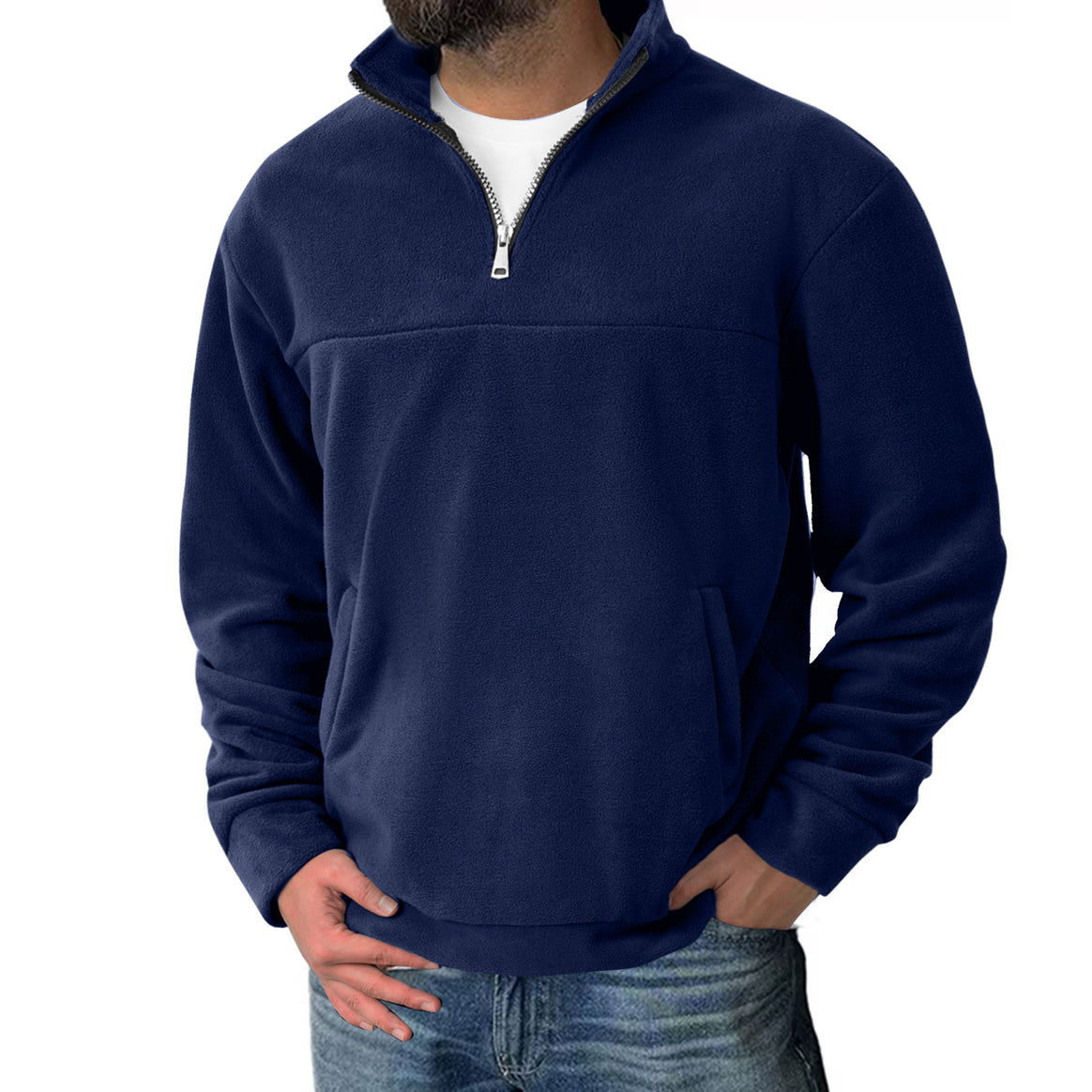 Men's fleece half-zip pullover with stand collar and kangaroo pocket Mune Fashion
