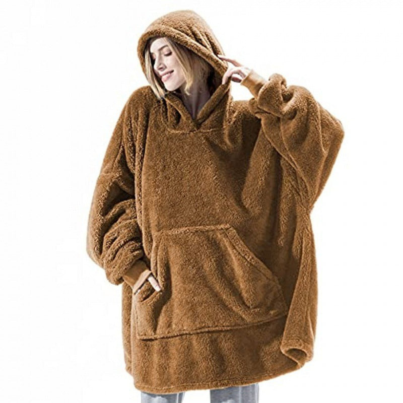 Women's Oversized Fleece Hoodie with Kangaroo Pocket and Hood Mune