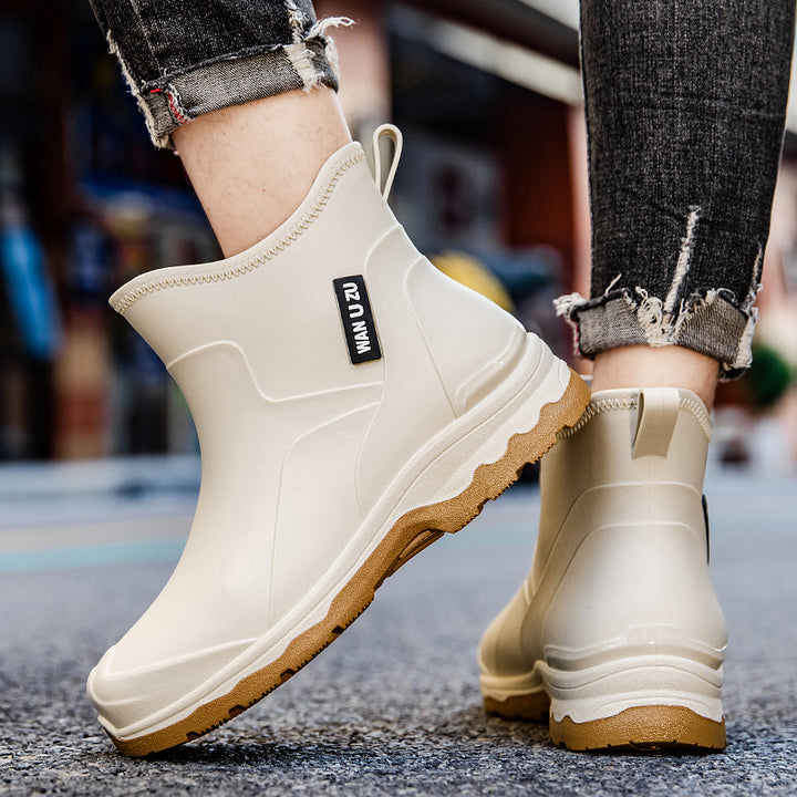 Men's Slip-On Ankle Rubber Boots with Shock-Absorbing Lightweight Sole and Grippy Profile Sole Mune Fashion