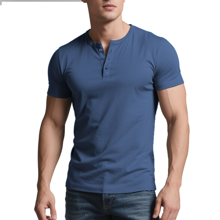 Men's short Henley shirt with subtle button placket and fitted cut Mune Fashion