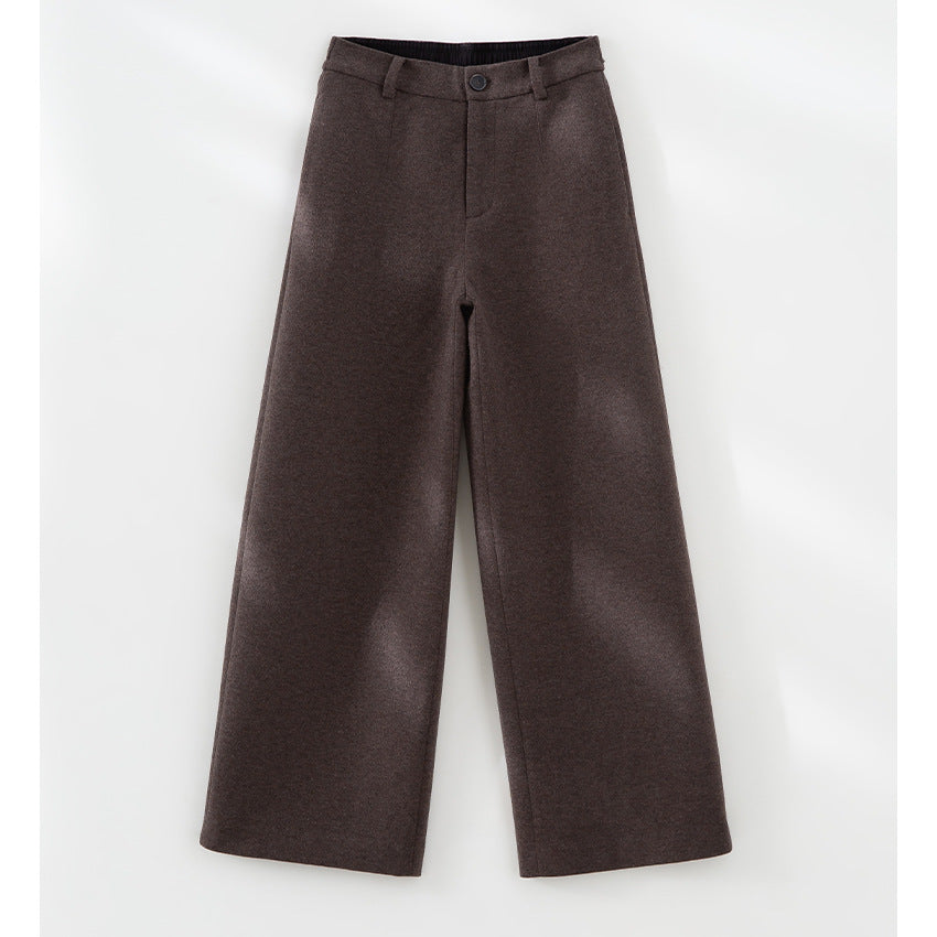 Women High-waisted Wool Blend Palazzo Pants with Straight Leg and Elastic Back Mune Fashion