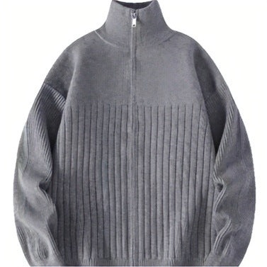 Men's Half-Zip Knit Sweater with High Stand Collar and Wide Rib Pattern Mune Fashion