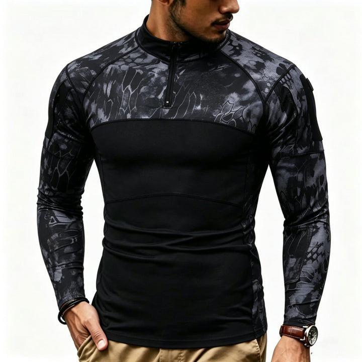 Men's Compression Long Sleeve Top with Half Zip and Tactical Camouflage Design Mune Fashion