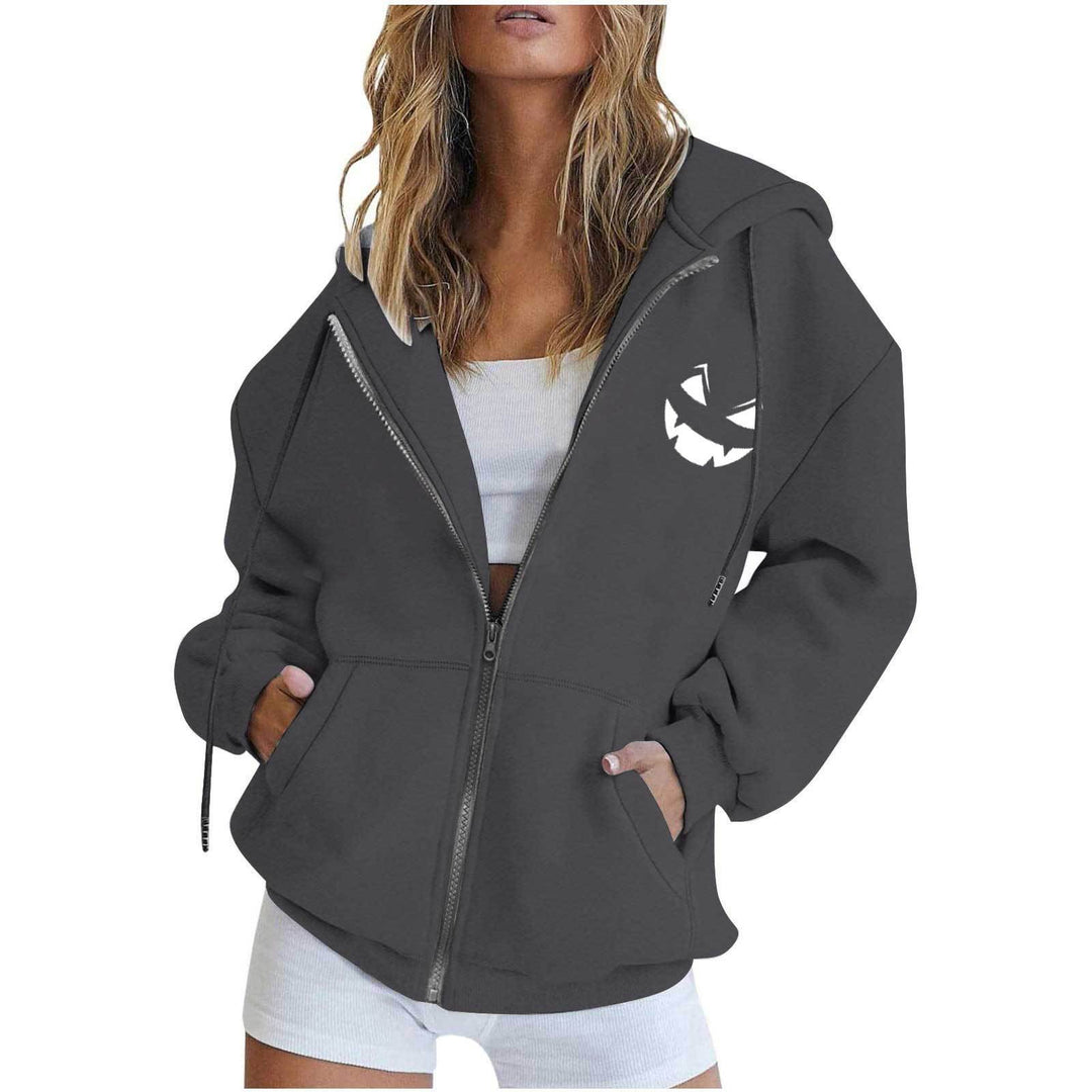 Women oversized hoodie jacket with front zipper, kangaroo pockets and stylized sunflower print Mune Fashion