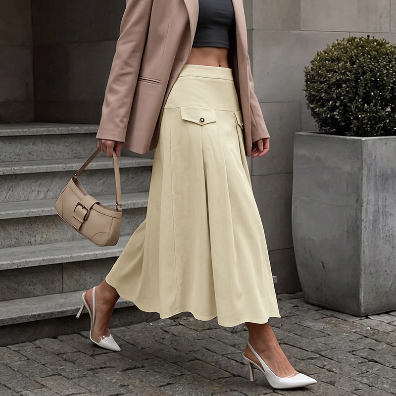 Women Elegant Pleated Skirt with Belt Details Mune Fashion