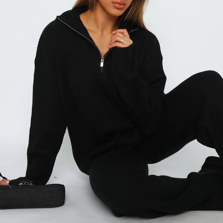 Women's fine knit sweater with high collar and concealed zipper Mune Fashion