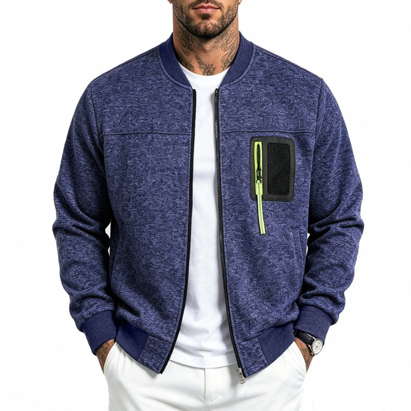 Men's Lightweight Bomber Jacket made of Structured Knit with Zip Breast Pocket Mune Fashion