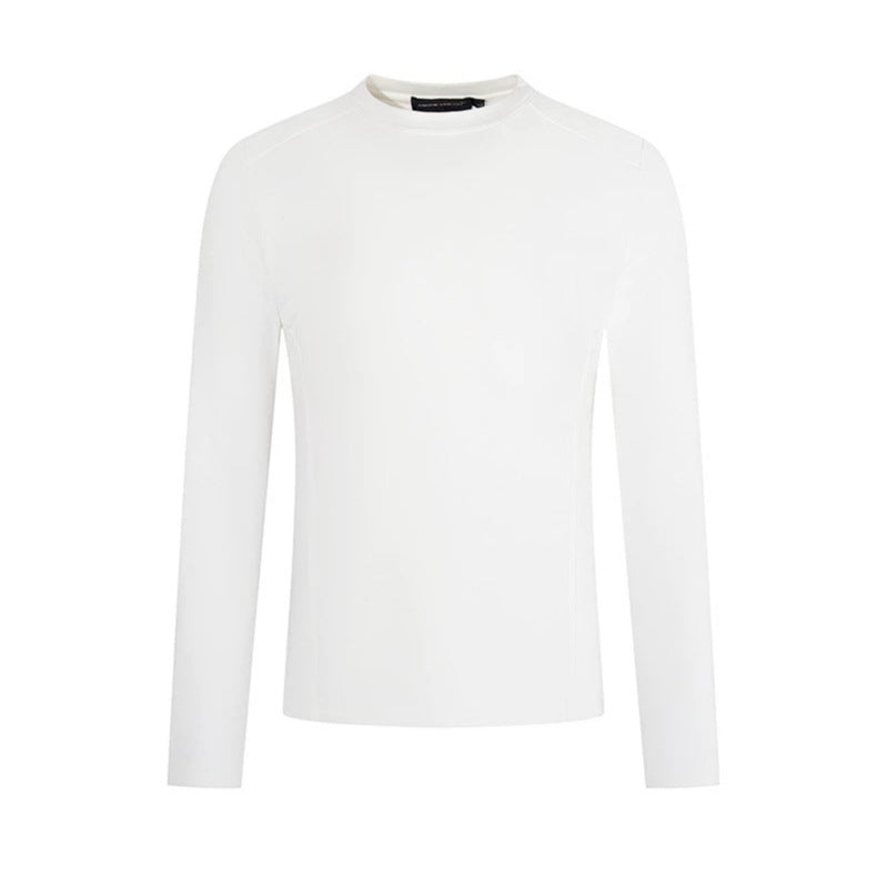 Men's Breathable Slim-Fit Fine Knit Long Sleeve Shirt with Round Neck Mune Fashion