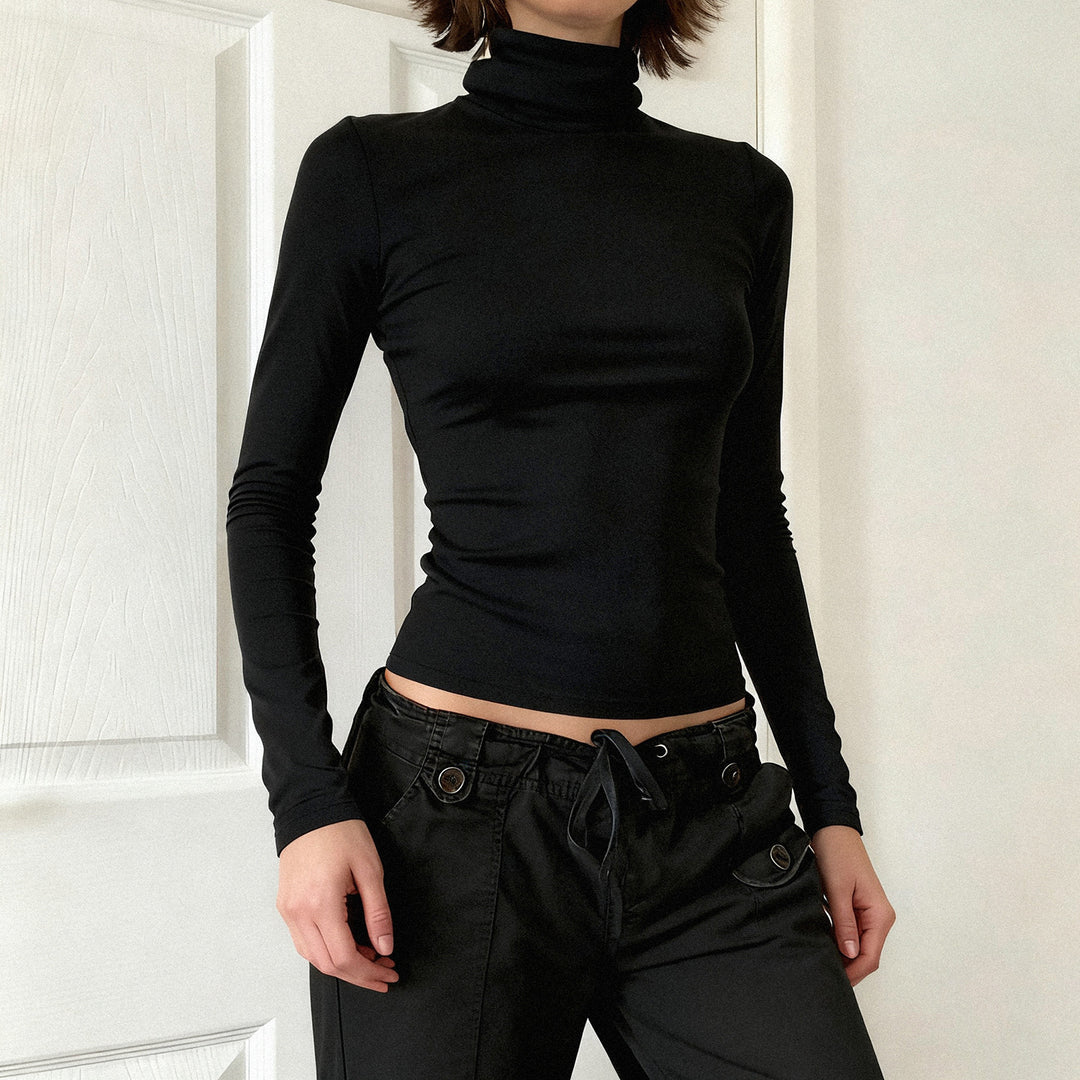 Women Fitted Long Sleeve Turtleneck Shirt made of Stretch Jersey Mune Fashion