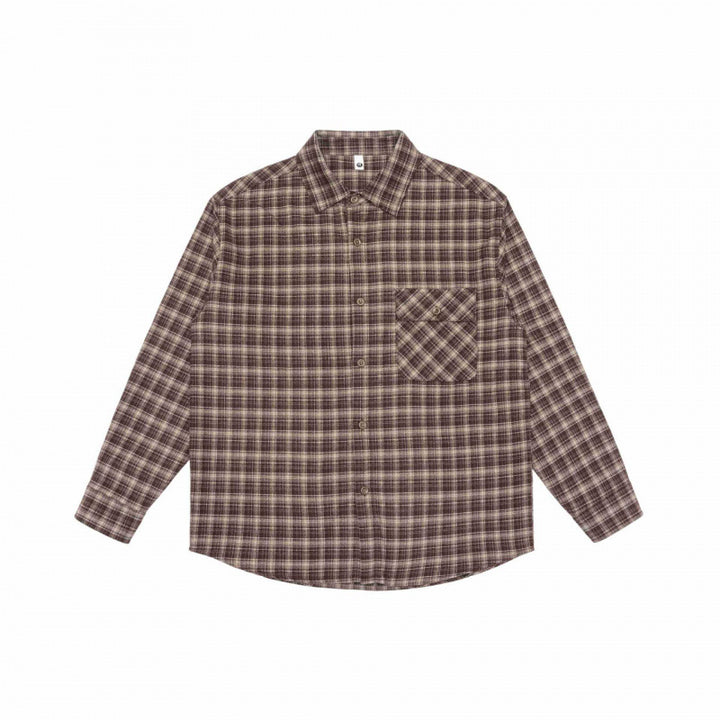 Men's Loose-Fitting Checked Flannel Shirt with Patch Chest Pocket and Rounded Hem Mune Fashion