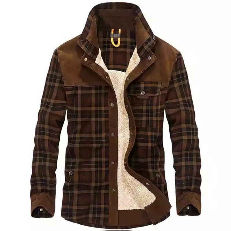 Men's Checked Cord Jacket with Teddy Lining and Breast Pockets Mune Fashion