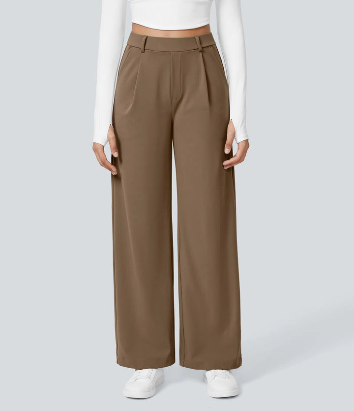 Women's Wide High-Waist Palazzo Pants with Pleats and Side Pockets Mune Fashion