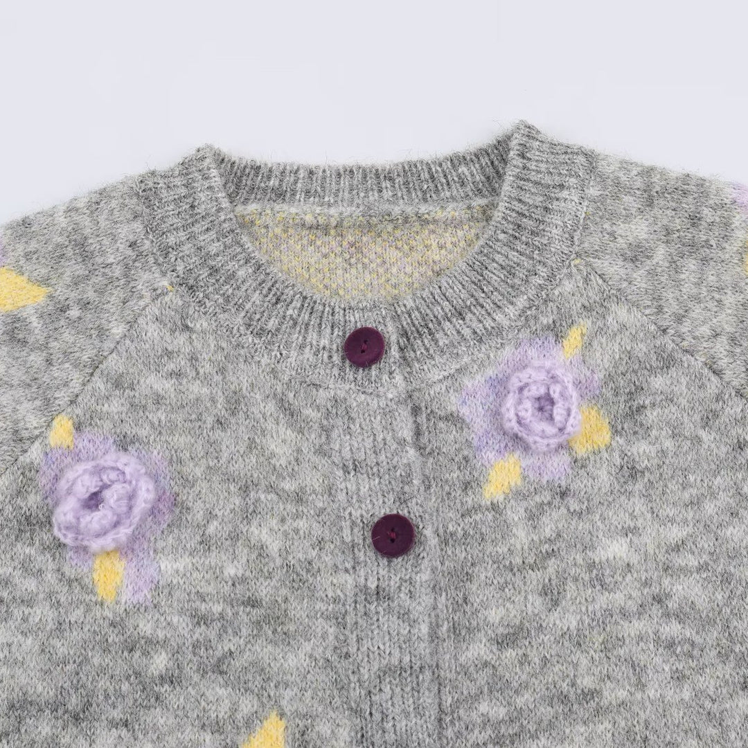 Women's Fine Knit Two-Piece Cardigan with Floral Jacquard and Tailored A-Line Knit Skirt Mune Fashion