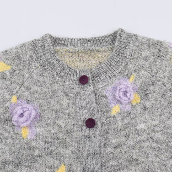 Women's Fine Knit Two-Piece Cardigan with Floral Jacquard and Tailored A-Line Knit Skirt Mune Fashion