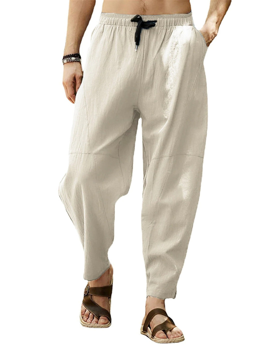Men's casual linen harem pants with elastic waistband and side pockets Mune Fashion