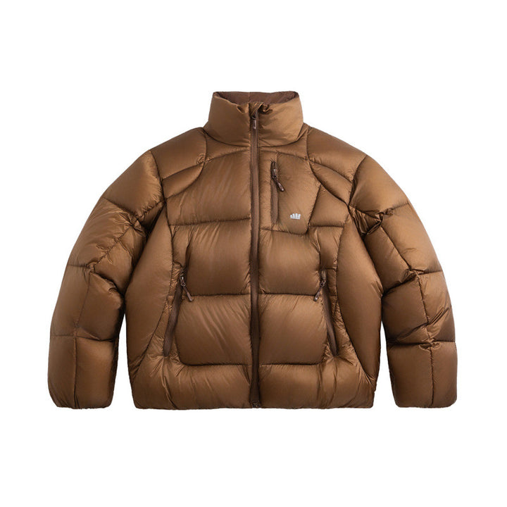 Unisex Short Cut Quilted Down Look Jacket with Stand-Up Collar and Zipper Pockets Mune Fashion