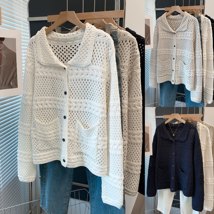 Women Casual Knit Cardigan in Lace Pattern Mune Fashion