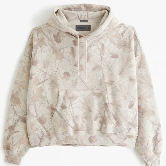 Unisex loose-fit hoodie sweatshirt with subtle leaf texture, double hood without drawstring and kangaroo pocket Mune Fashion