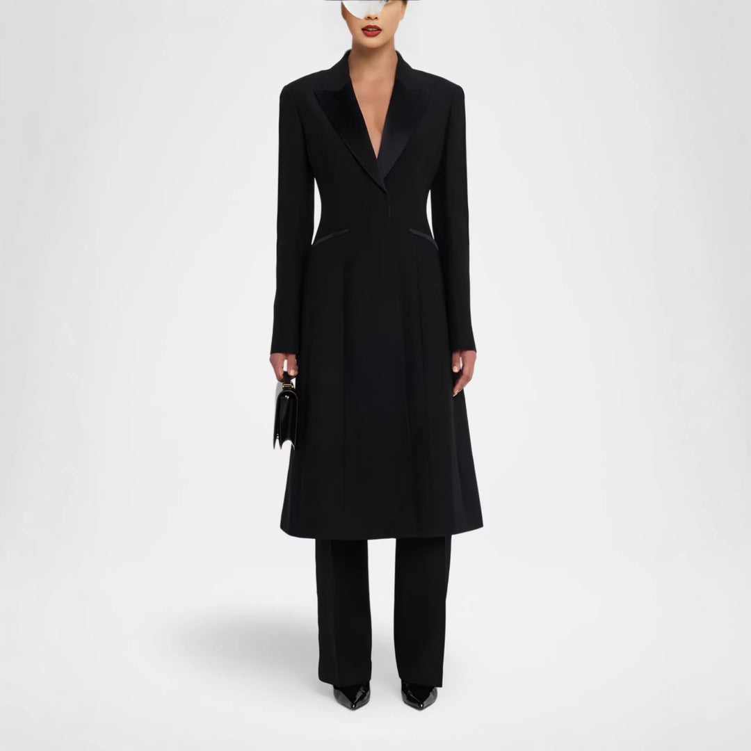 Women Tailored Evening Coat-Blazer with Satin Lapels and Slim Silhouette Mune Fashion