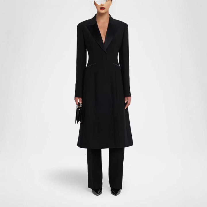 Women Tailored Evening Coat-Blazer with Satin Lapels and Slim Silhouette Mune Fashion