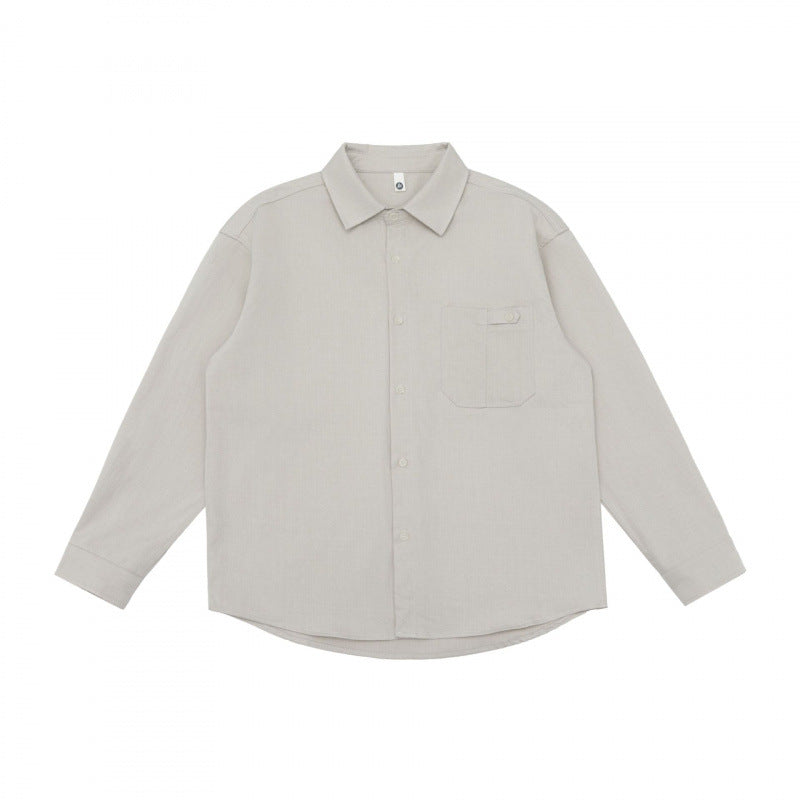 Unisex Oversize-Long Sleeve Shirt in Boxy Cut with Chest Pocket and Curved Hem Mune Fashion