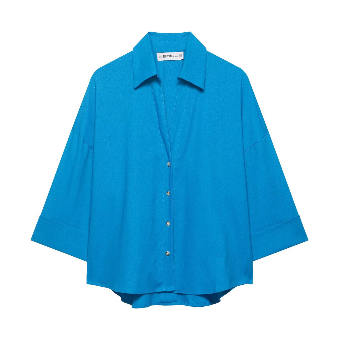 Women Oversized Shirt Blouse with Boxy Silhouette, Wide Kimono Sleeves and Rounded Hem Mune Fashion