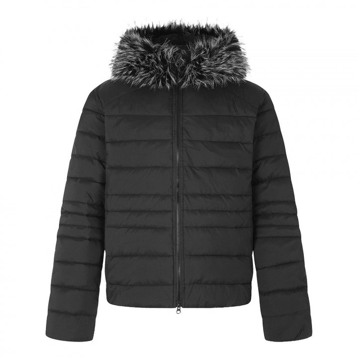 Women's short quilted hooded jacket with removable faux fur collar and thermal padding Mune Fashion