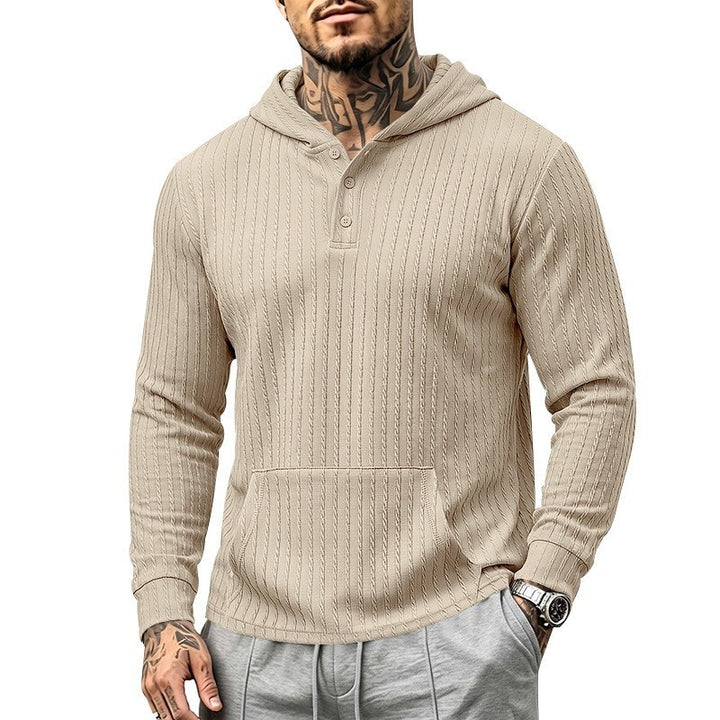Men's hoodie with waffle texture, Henley placket and kangaroo pocket Mune Fashion