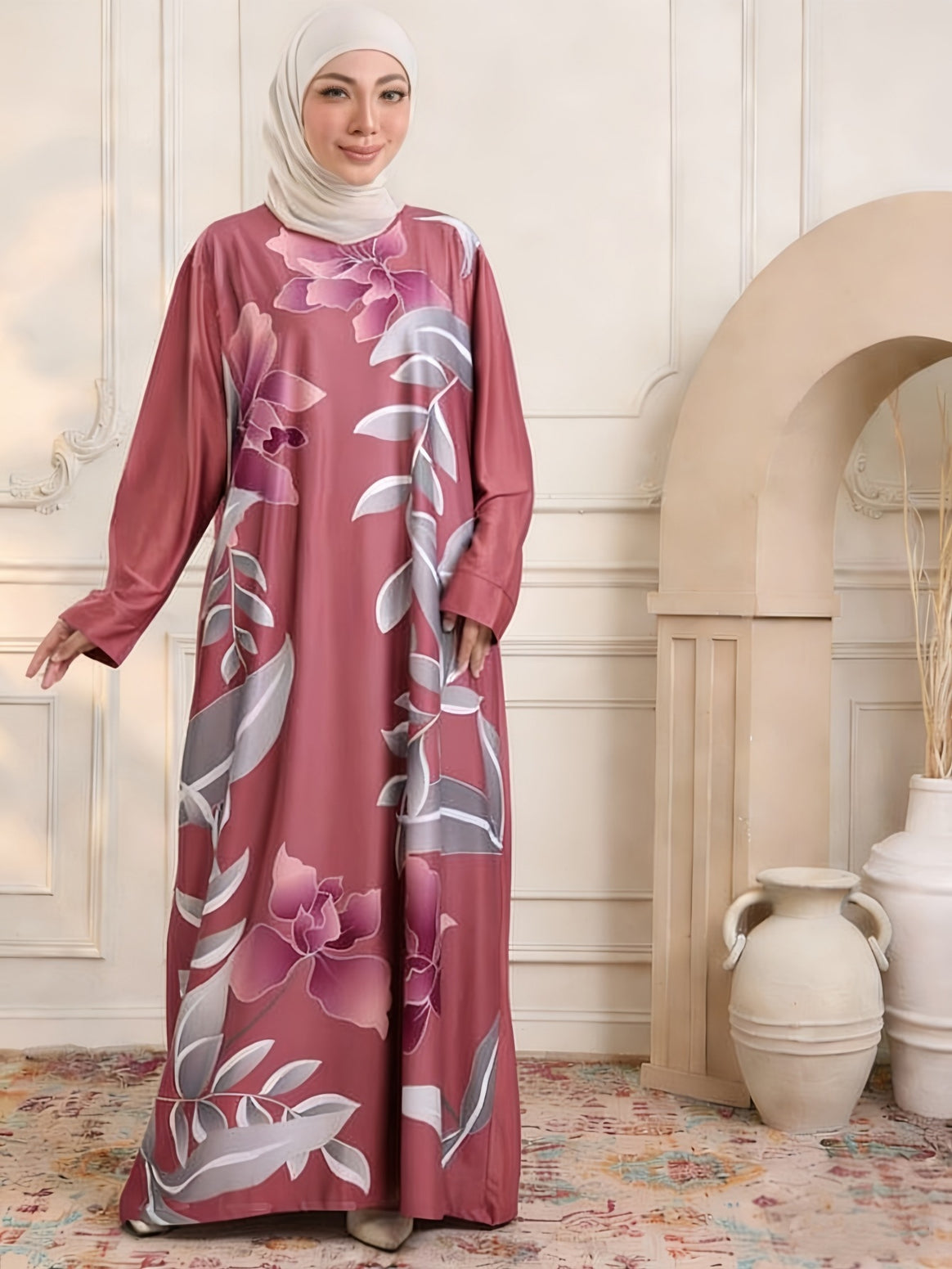 Women's maxi dress in kaftan style with hand-painted floral print Mune Fashion