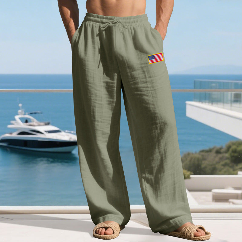 Men's Casual Leisure Pants with Elastic Waistband and Practical Side Pockets Mune