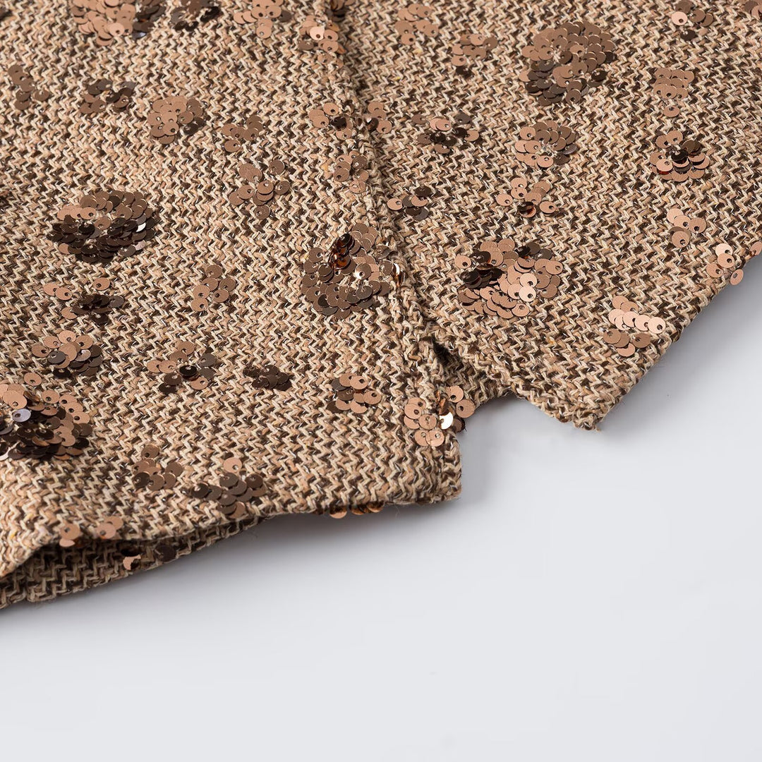 Women's Sleeveless Glitter Tweed Vest with Wrap Look and Sequin Trim Mune Fashion
