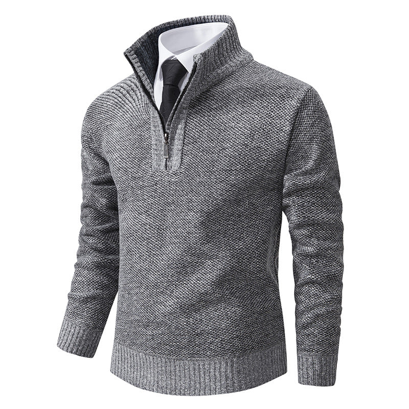 Men's Melange Half-Zip Mock Neck Sweater made of dense fine knit with ribbed cuffs Mune Fashion