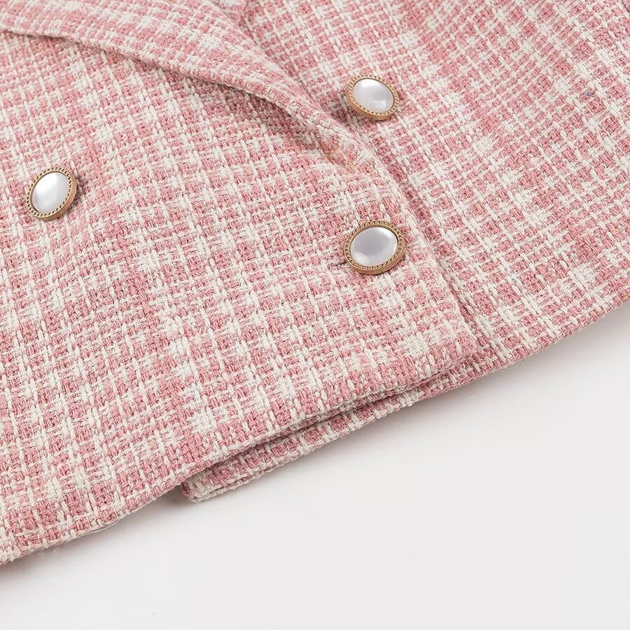 Women's Short Blazer in Boucle Tweed with Lapel Collar and Decorative Buttons Mune Fashion