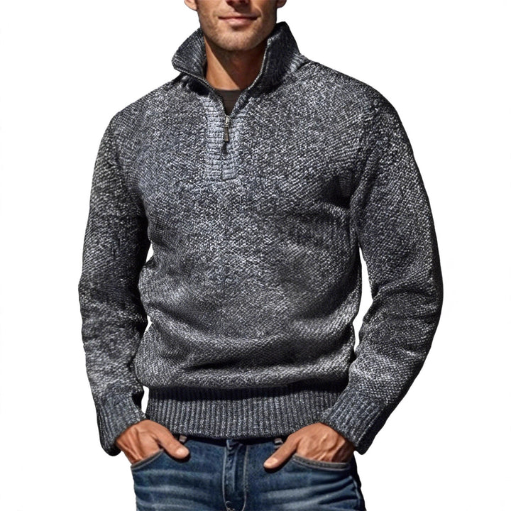 Men's structured half-zip troyer with distinctive knit pattern and stand-up collar Mune Fashion