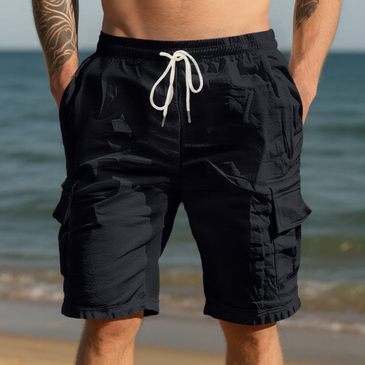 Men's travel and outdoor bermuda shorts with elastic drawstring waistband, security inner pocket and front flap pockets Mune Fashion
