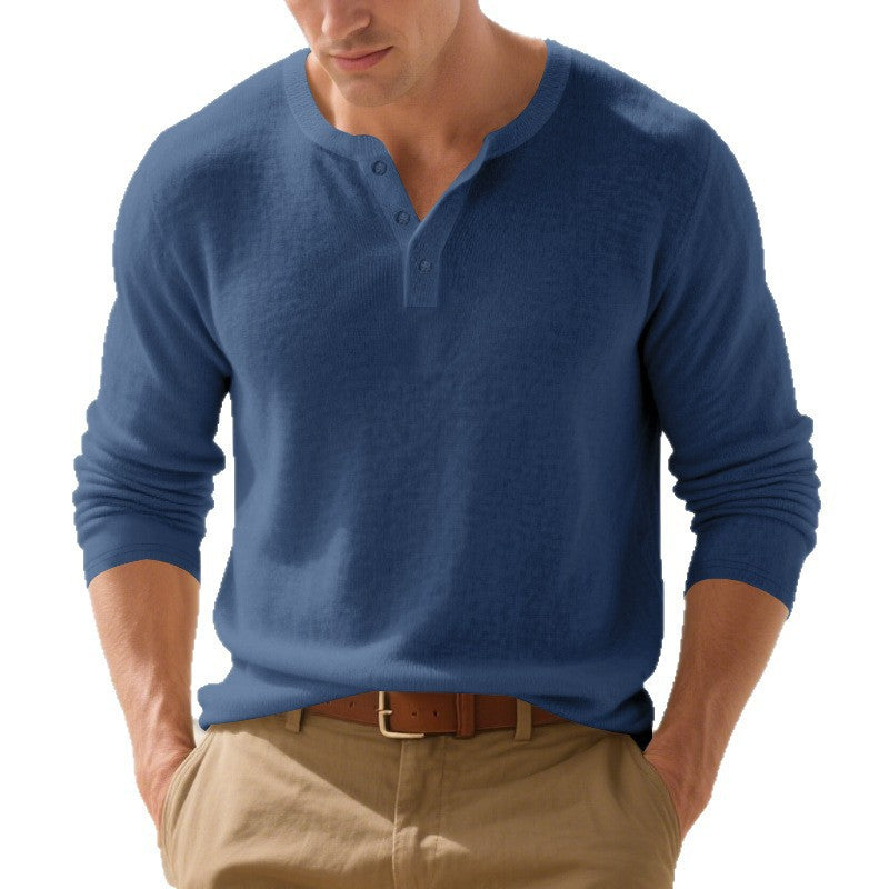 Men's Nano Structured Henley Long Sleeve Shirt with Thermal Waffle Texture, Ribbed Stand Collar and Body Friendly Cut Mune Fashion