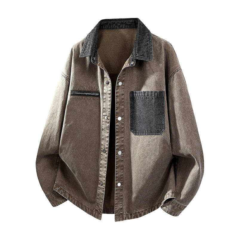 Men's Oversize Denim Shirt Jacket with Contrast Pocket and Snap Button Placket Mune Fashion