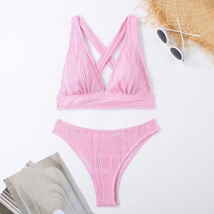 Women's Pleated Bikini with Cross-Back Design Mune Fashion