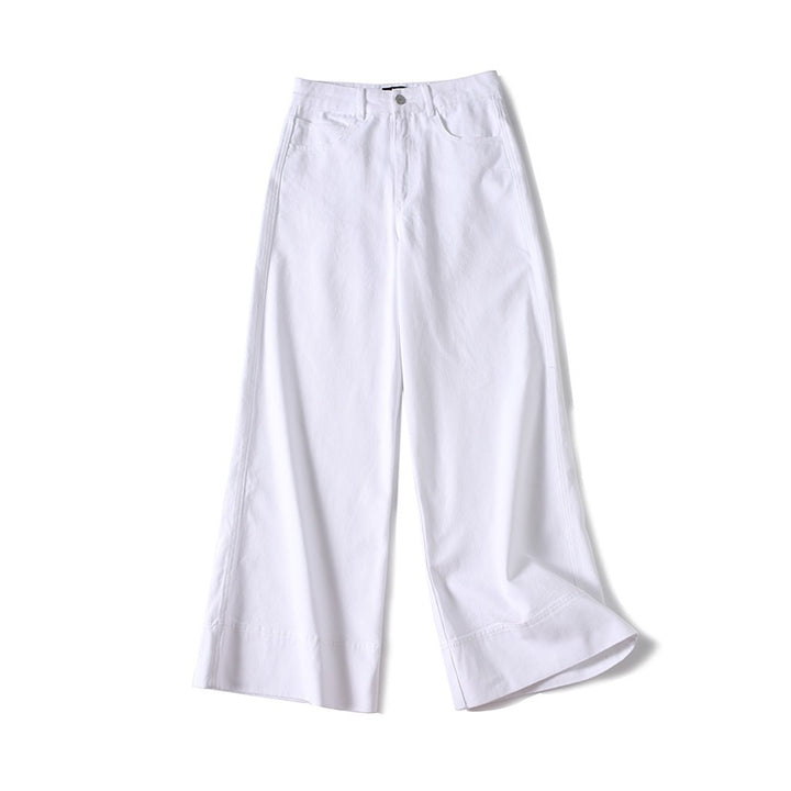 Women's wide high-waisted palazzo pants made of cotton blend with folded hem Mune Fashion
