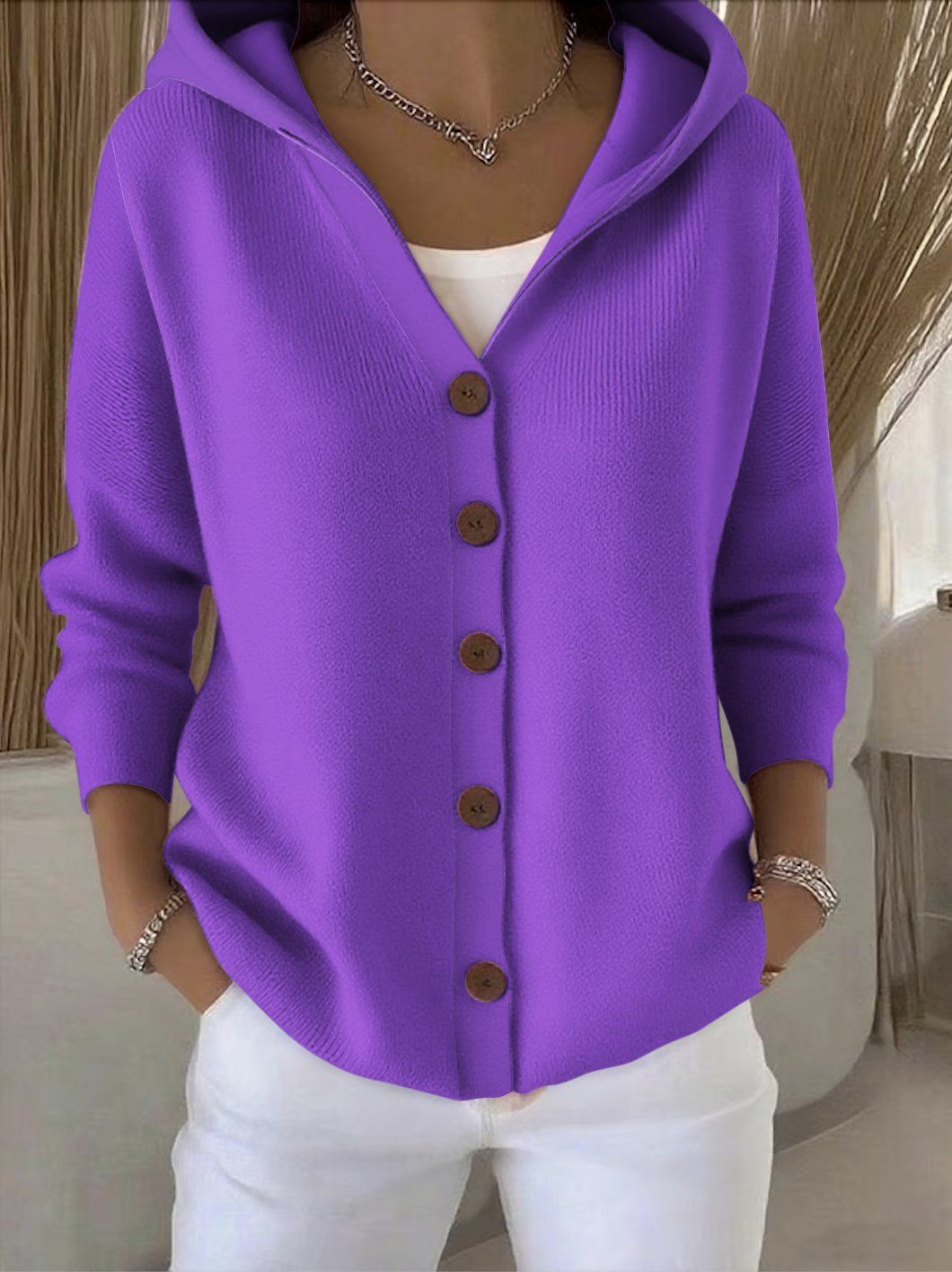 Women's hooded cardigan with button placket and casual oversized fit Mune Fashion