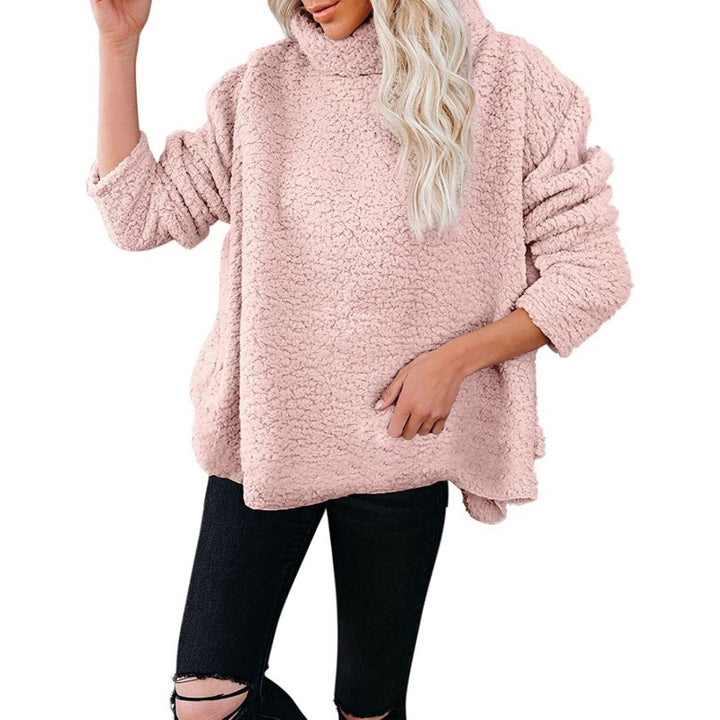 Women's Oversized Sherpa Pullover with High Roll Neck, Extended Back Hem and Casual Silhouette Mune Fashion
