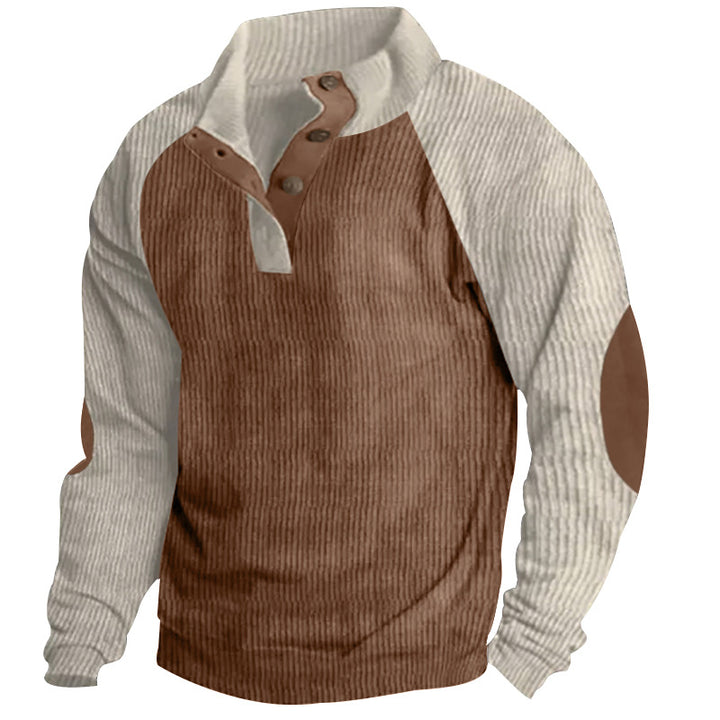 Men's structured Henley sweatshirt with stand-up collar, raglan sleeves, and elbow patches Mune Fashion
