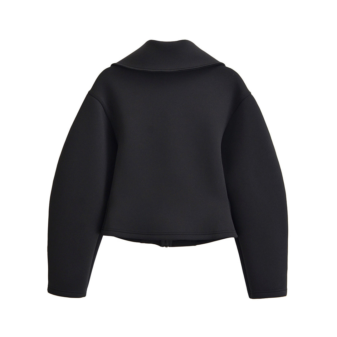 Women's Shaped Neoprene Jacket with Oversized Collar and Tailored Cropped Silhouette Mune Fashion