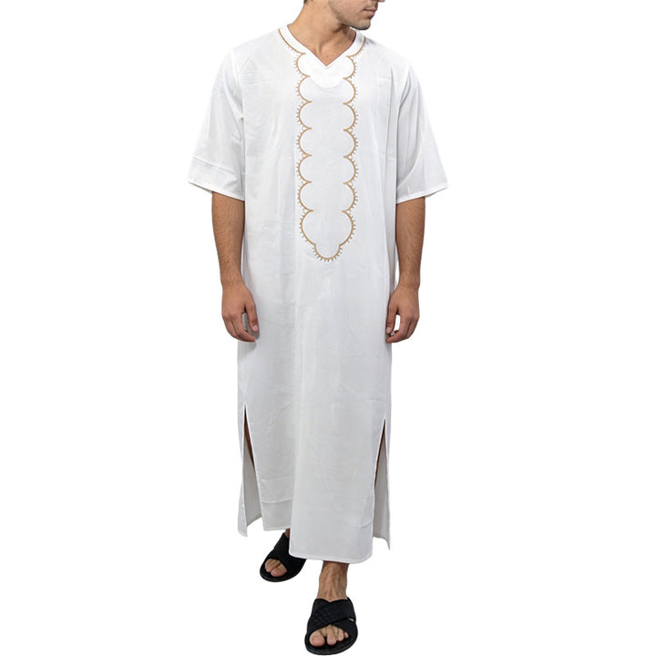 Men's striped Djellaba with decorative chest embroidery and side slit Mune Fashion