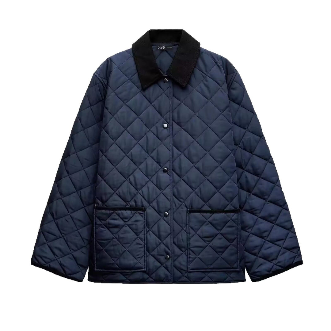 Women Lightweight Quilted Transitional Jacket in Oversized Cocoon with Cord Collar Mune Fashion