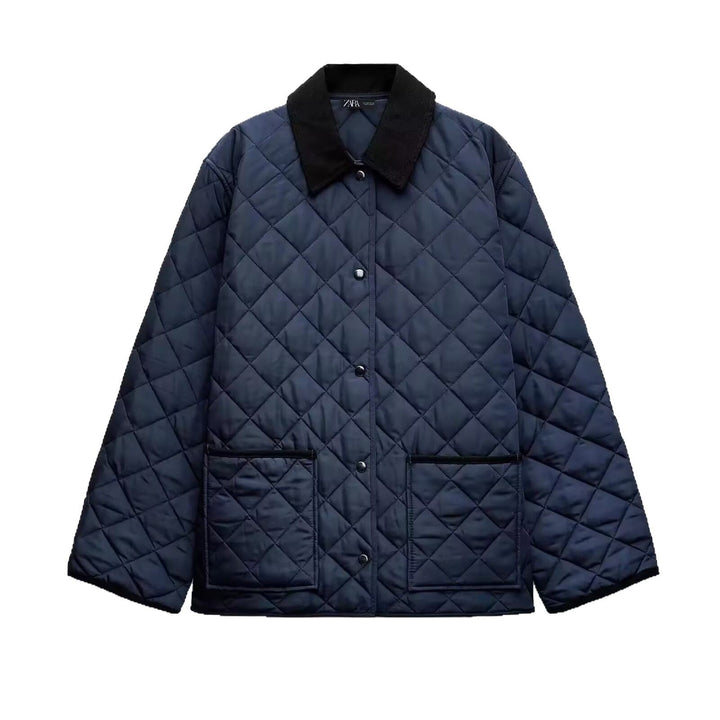 Women Lightweight Quilted Transitional Jacket in Oversized Cocoon with Cord Collar Mune Fashion