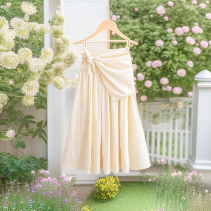 Women Midiskirt with Wrap Overlay, High Waist and Lace Trim Mune Fashion